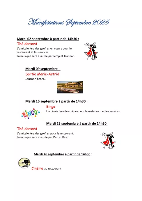 MANIFESTATIONS MOIS DE SEPTEMBRE