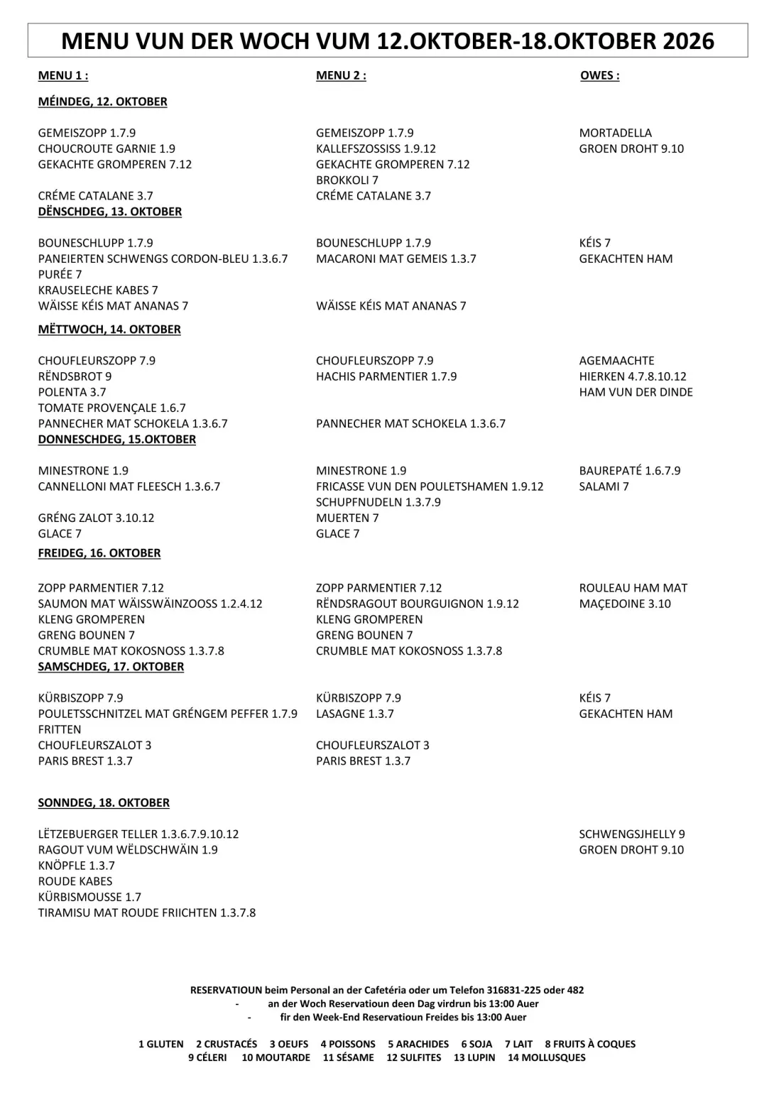 MENU DU 12.OKTOBER